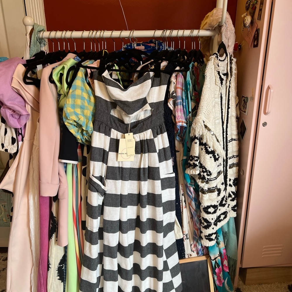 RARE Mara Hoffman Striped Gray and White Cutout Midi Dress NWT - Picture 14 of 15